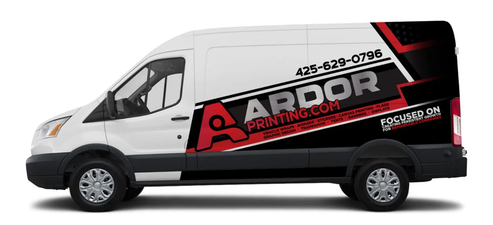 Medium roof van partial wrap mockup with Ardor Printing graphics