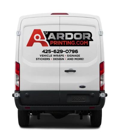 Medium roof van spot graphics mockup, rear view