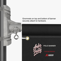 Pole banner close-up: grommets on the top and bottom of the banner clip to the pole bracket hardware, Ardor Printing branding