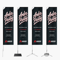 11.8 ft single sided rectangle flags on four bases: ground stake, square base, cross base and cross base with water bag