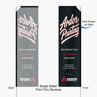 11.8 ft rectangle flag, single sided print thru reverse: pole pocket on the right, back shows a mirror image