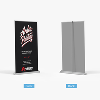 SD adjustable height retractable banner stand, 36 x 69 in, front and back views, Ardor Printing branding
