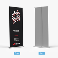 SD adjustable height retractable banner stand, 36 x 92 in, front and back views, Ardor Printing branding