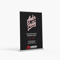 SD adjustable height retractable banner stand, 48 x 69 in, with a printed banner showing Ardor Printing branding