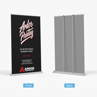 SD adjustable height retractable banner stand, 48 x 80 in, front and back views, Ardor Printing branding