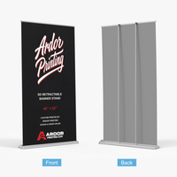 SD adjustable height retractable banner stand, 48 x 92 in, front and back views, Ardor Printing branding