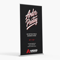 SD adjustable height retractable banner stand, 48 x 92 in, with a printed banner showing Ardor Printing branding
