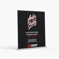 SD adjustable height retractable banner stand, 60 x 69 in, with a printed banner showing Ardor Printing branding