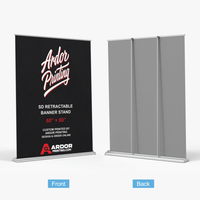 SD adjustable height retractable banner stand, 60 x 80 in, front and back views, Ardor Printing branding