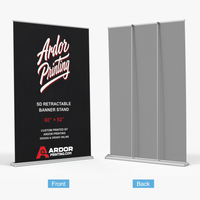 SD adjustable height retractable banner stand, 60 x 92 in, front and back views, Ardor Printing branding