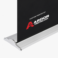 Close-up of the SD adjustable height retractable banner stand base holding the printed graphic, Ardor Printing branding