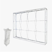 Collapsible pop-up frame of the 10ft SEG backlit popup display, folded and expanded (hardware only)