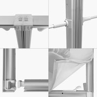 Frame connector, foot and fabric insert details of the 20ft SEG display (4 views)