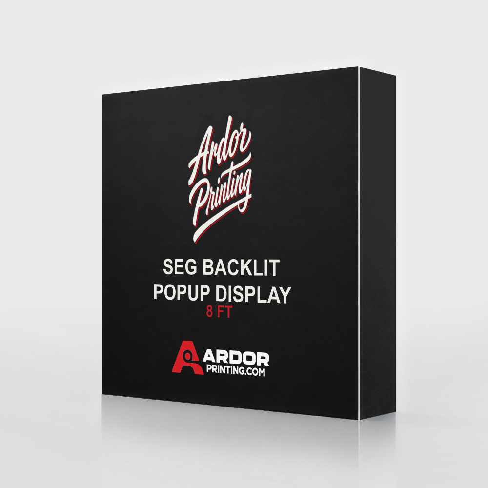 8ft SEG backlit popup display, 88 x 88 in, LED lit pop-up fabric lightbox with Ardor Printing branding