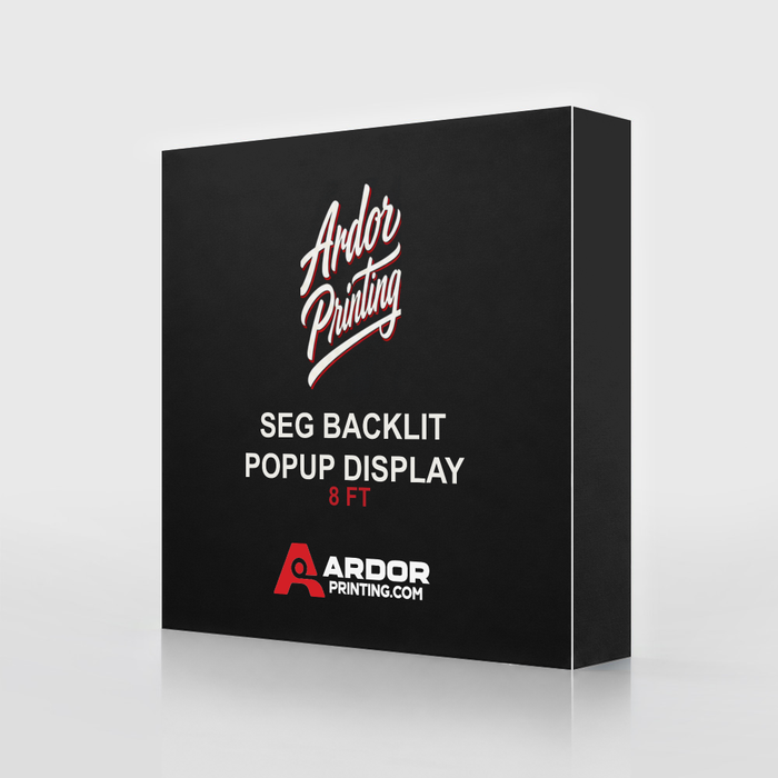 8ft SEG backlit popup display, 88 x 88 in, LED lit pop-up fabric lightbox with Ardor Printing branding
