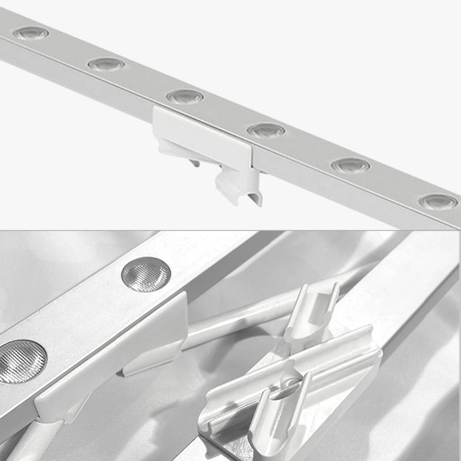 LED light bar and clip attachment detail of the SEG backlit popup display frame