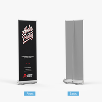 Standard retractable banner stand, 23 x 66 in, front and back views, Ardor Printing branding