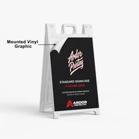 Standard Signicade A-frame showing the mounted vinyl graphic applied to the front panel, Ardor Printing branding