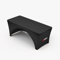 6 ft stretch table cover, back view with the open arch for seated access, Ardor Printing branding on the side