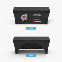 6 ft stretch table cover, front and back views: printed front with Ardor Printing branding and the open arch back