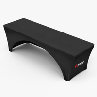 8 ft stretch table cover, back view with the open arch for seated access, Ardor Printing branding on the side