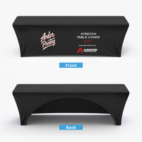8 ft stretch table cover, front and back views: printed front with Ardor Printing branding and the open arch back