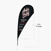 X-Large 13.5 ft single sided teardrop flag dimensions, shown with Ardor Printing branding