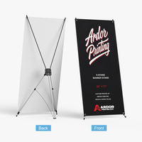 X-stand banner stand, 32 x 71 in, back and front views, Ardor Printing branding