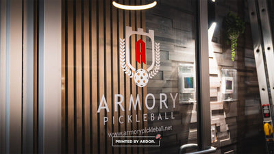 Armory Pickleball logo window decals by Ardor Printing
