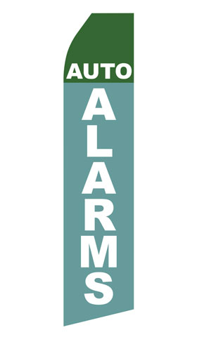 Auto Alarms econo feather flag, 16 ft, single-sided, design 0039