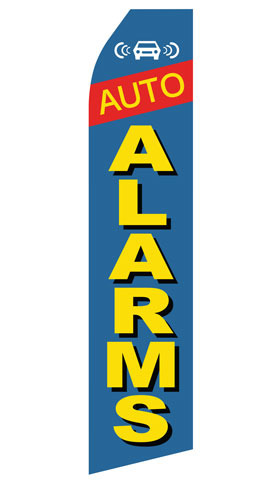 Auto Alarms econo feather flag, 16 ft, single-sided, design 1036