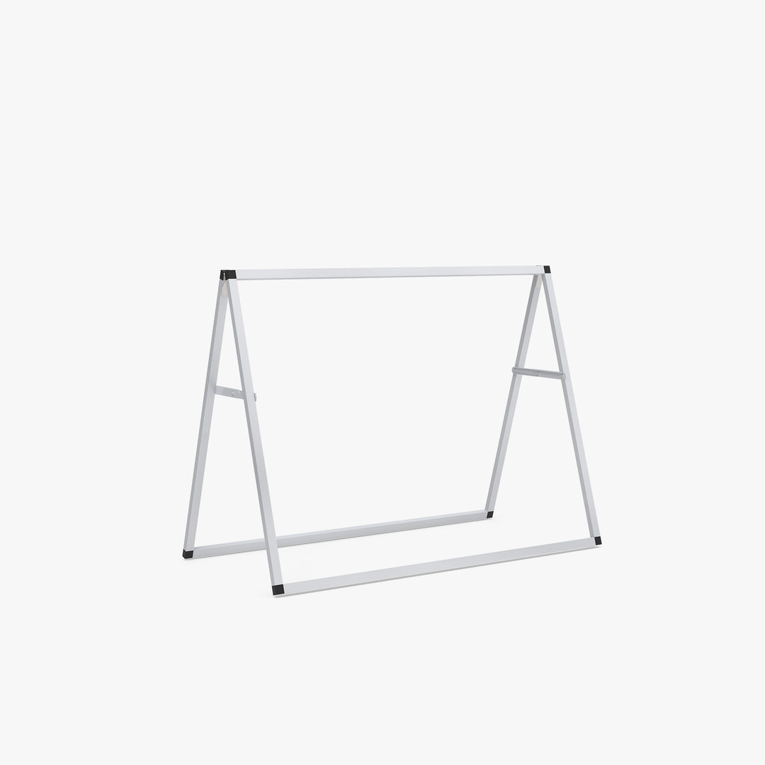 4 ft aluminum banner A-frame stand, hardware only, shown without a banner