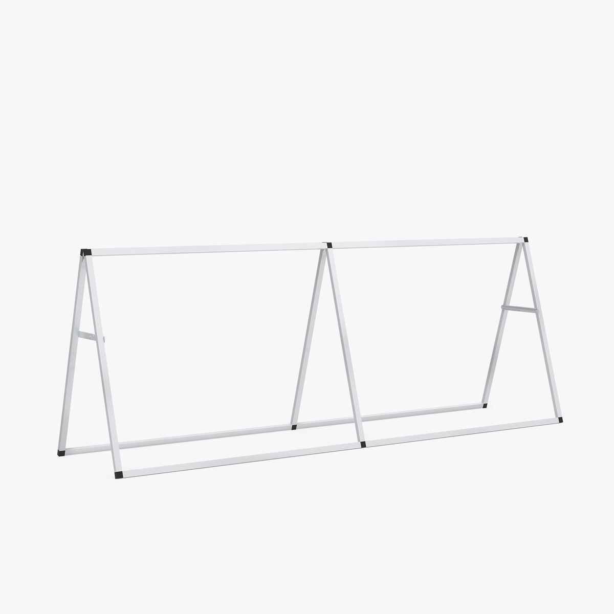 8 ft aluminum banner A-frame stand with three A-shaped supports, hardware only