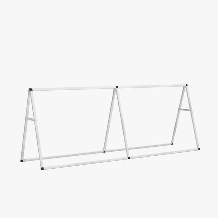 8 ft aluminum banner A-frame stand with three A-shaped supports, hardware only