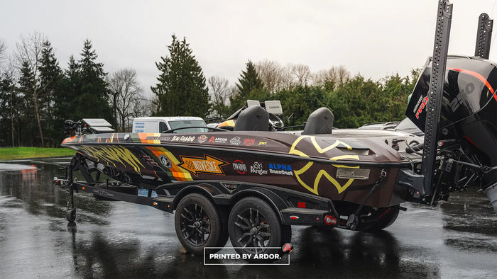 Custom printed bass fishing boat wrap