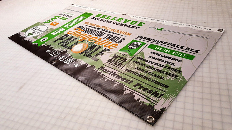 Bellevue Brewing Company vinyl banner with grommets by Ardor Printing