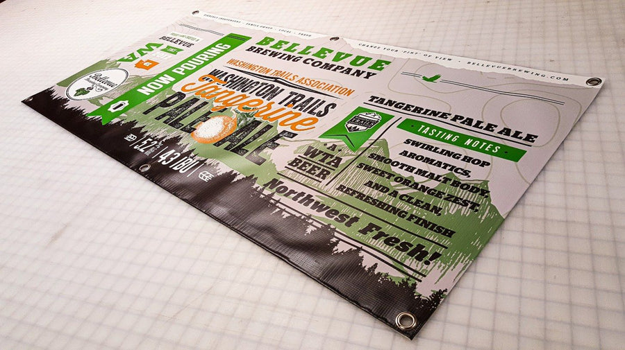 Printed vinyl banner with hems and grommets for Bellevue Brewing Company