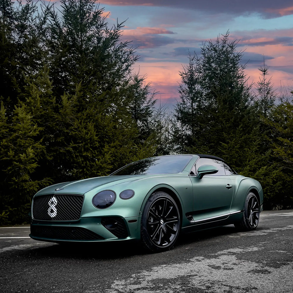 Bentley Continental GT color change wrap in 3M matte metallic pine green by Ardor Printing, Greater Seattle