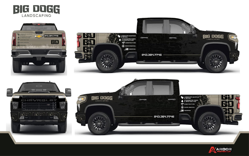 Big Dogg Landscaping black truck wrap design proof