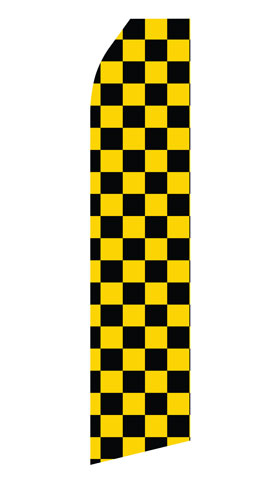 Black and Yellow Checkered econo feather flag, 16 ft, single-sided, design 0043