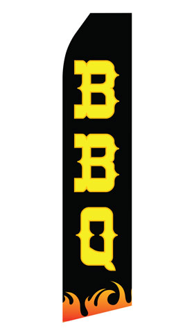 Black BBQ econo feather flag, 16 ft, single-sided