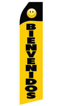 Black Yellow Bienvenidos econo feather flag, 16 ft, single-sided