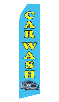 Blue Car Wash econo feather flag, 16 ft, single-sided, design 0048