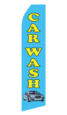 Blue Car Wash econo feather flag, 16 ft, single-sided, design 0048