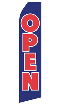 Blue Open econo feather flag, 16 ft, single-sided, design 1220