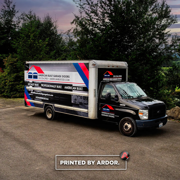 Full box truck wrap for American Built Garage Doors printed and installed by Ardor Printing