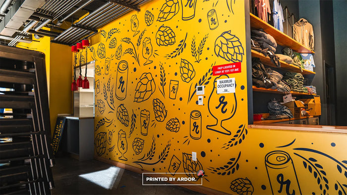 Illustrated brewery wall mural for Reuben's Brews