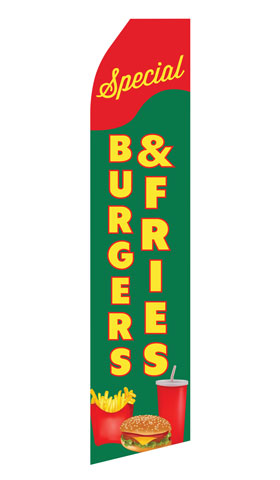 Burger and Fries Special econo feather flag, 16 ft, single-sided