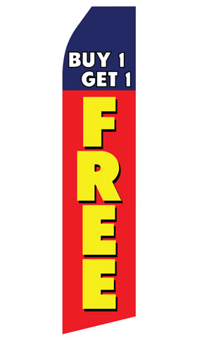Buy One Get One Free econo feather flag, 16 ft, single-sided, design 0194