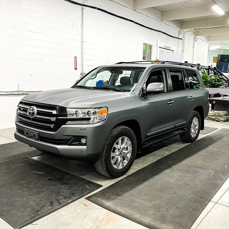 Full car wrap we applied to this 2020 Toyota Land Cruiser. We wrapped the entire vehicle in 3M Matte Charcoal Metallic wrap film. 